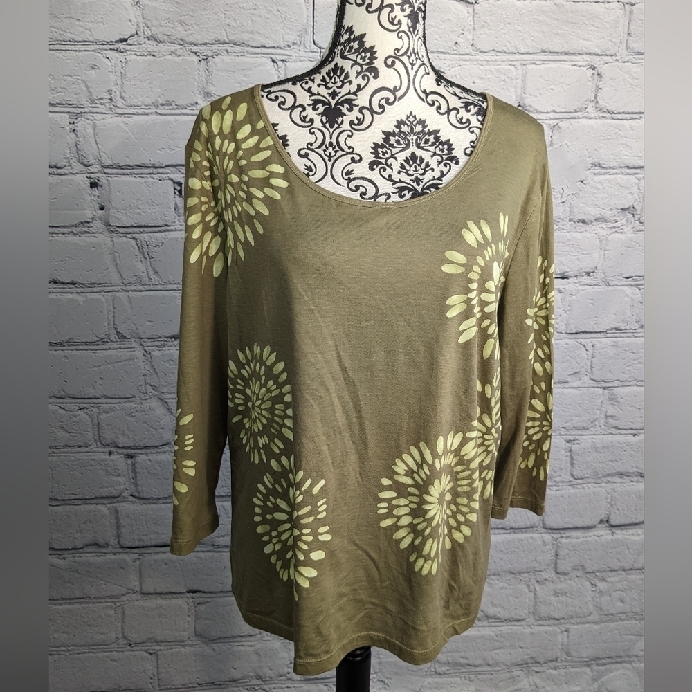 Talbots women's long sleeve stretch knit geometric print top plus size 1x bb19